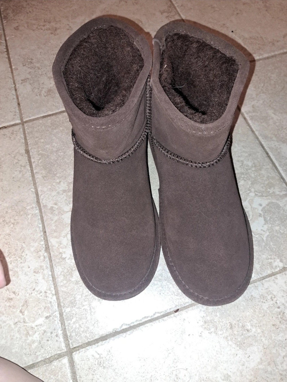BearPaw Women's Dark Brown Suede Faux-Fur Lined Ankle Booties